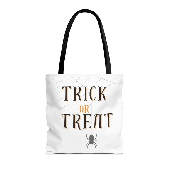 Halloween Trick or Treat White & Black Handle Shoulder Tote Bag, Unisex O/S - Picture 2 of 2